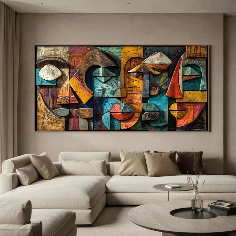 Modern Abstract Geometry Canvas Art Print, Frameless Oil Painting, Abstract Geometric Art Textured Canvas Print, Wall Art Decor Peaceful Pleasures Health and Wellness ZLH4625 60x120cm No Frame
