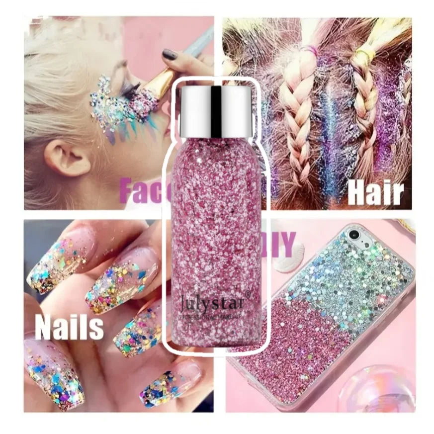 Body Glitter Sequins Gel Longlasting Liquid Face Shimmer Multicolor Eye Shadow for Party Music Festival Makeup Accessory 30ml Peaceful Pleasures Health and Wellness