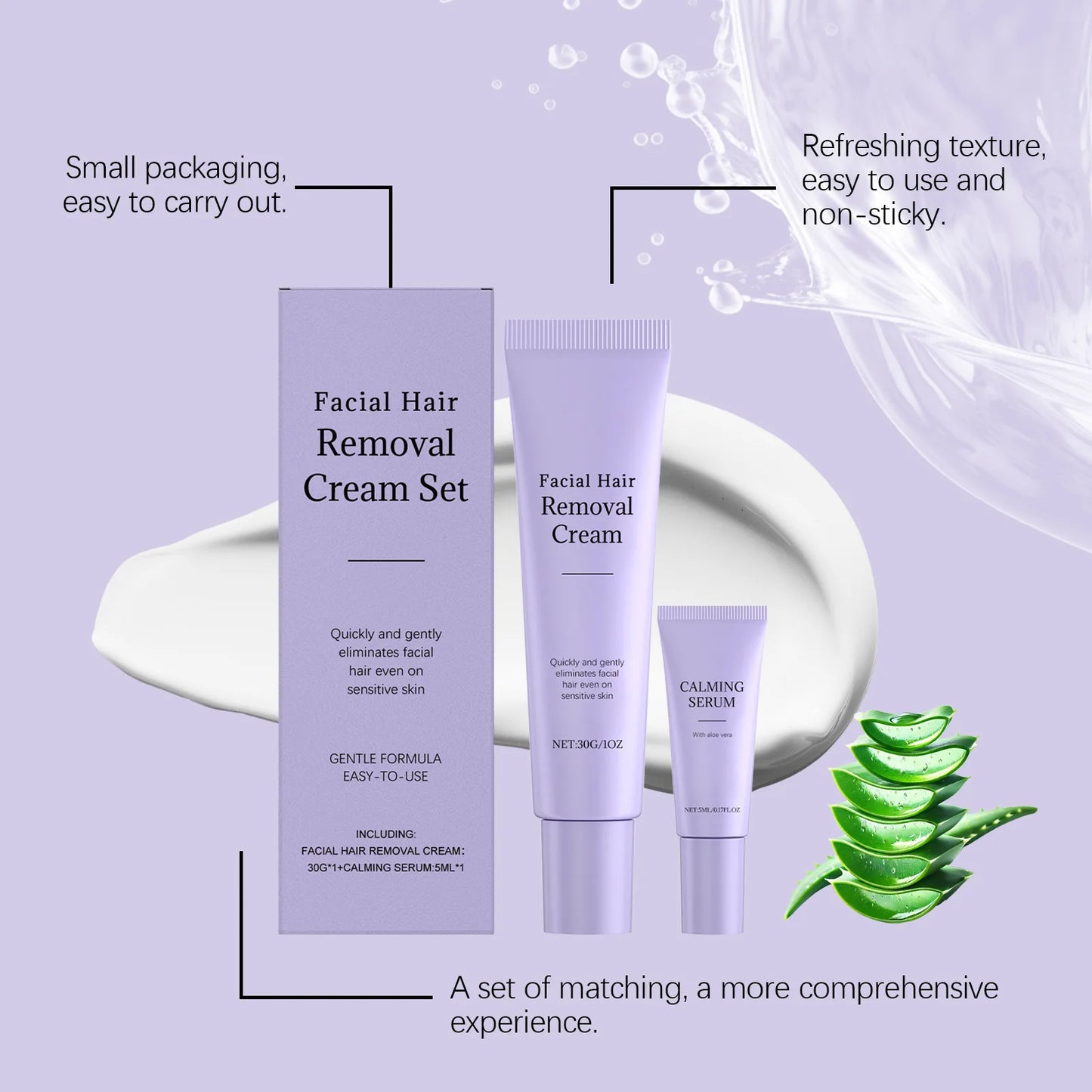Women's Hair Removal Cream Set with Calming Face Essence