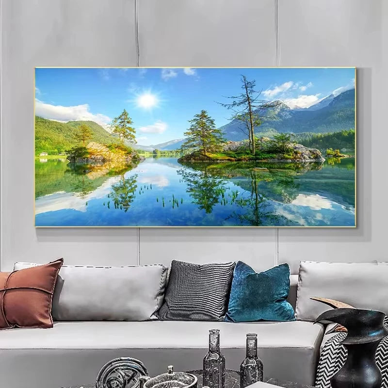 Nature Landscape Canvas Wall Art – Sunshine Forest Lake Print