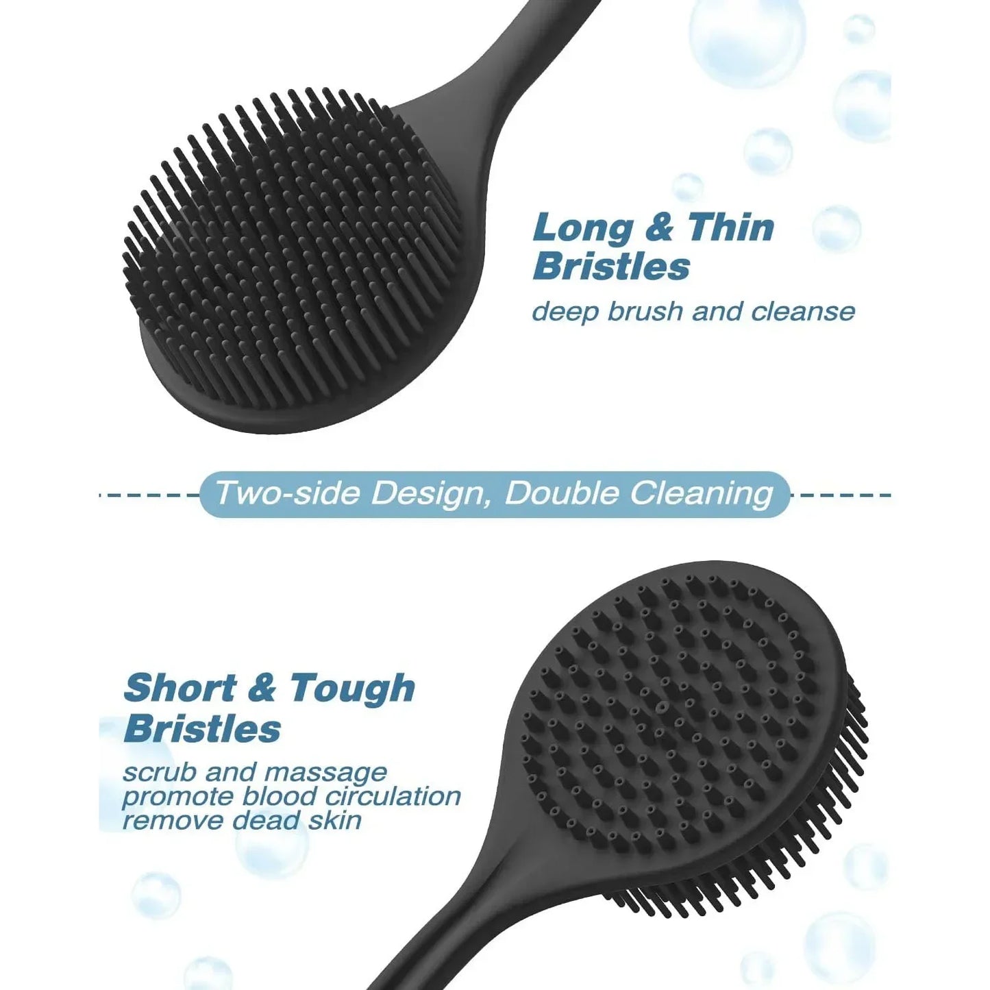 Long Handle Silicone Bath Brush – Dual-Sided Body Exfoliator Bath & Body Brush Peaceful Pleasures Health and Wellness