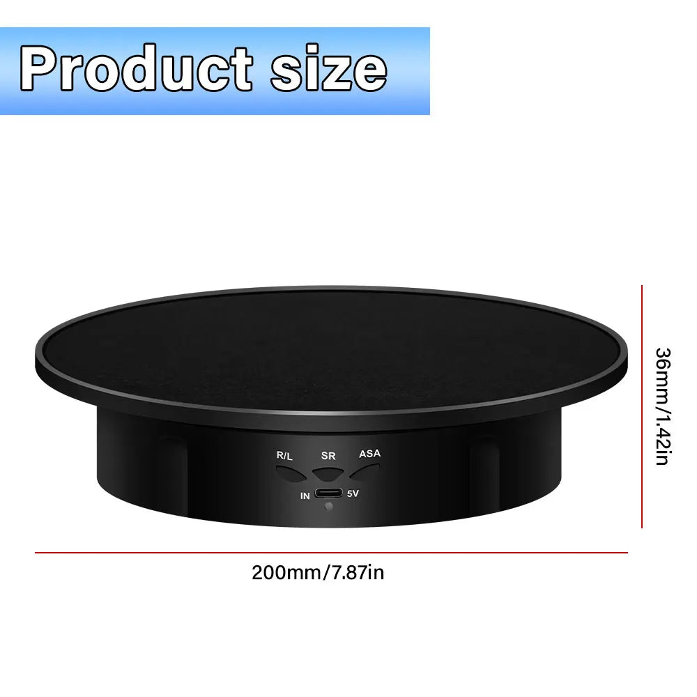Max Load 4KG Multifunctional Rotating Display Stands Electric Turntable 360° Rotation Noiseless Rotating Table Jewelry Stand Peaceful Pleasures Health and Wellness 200MM-Black-Suede