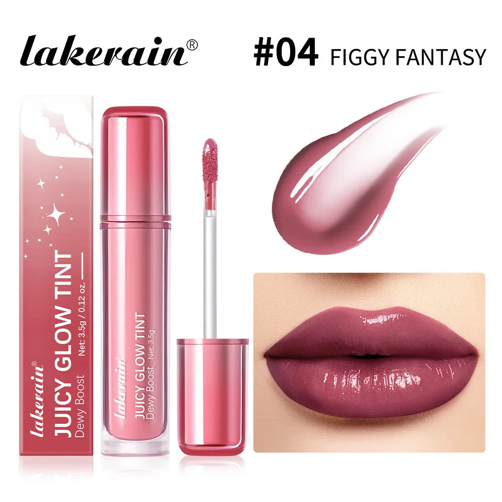 Lakerain Juicy Glow Tint Long-Lasting Mirror Shine Smooth Radiant Lip Tint Deep Moisturizing Brightening Juicy Glow Lipstick Peaceful Pleasures Health and Wellness Figgy Fantasy