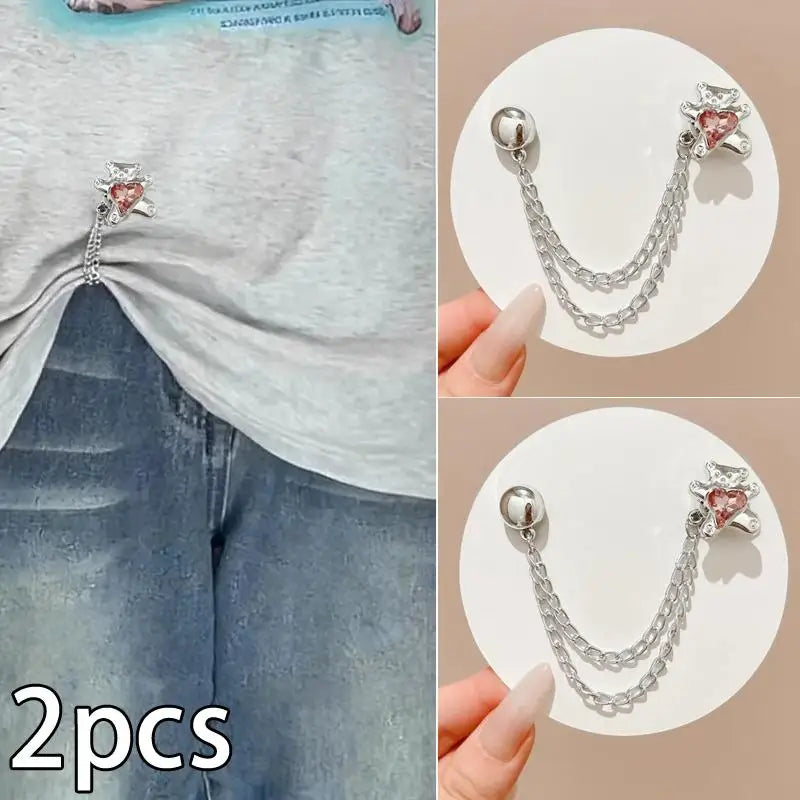Magnetic Jean Buttons – Metal Clothing Clips with Chain (2pcs)