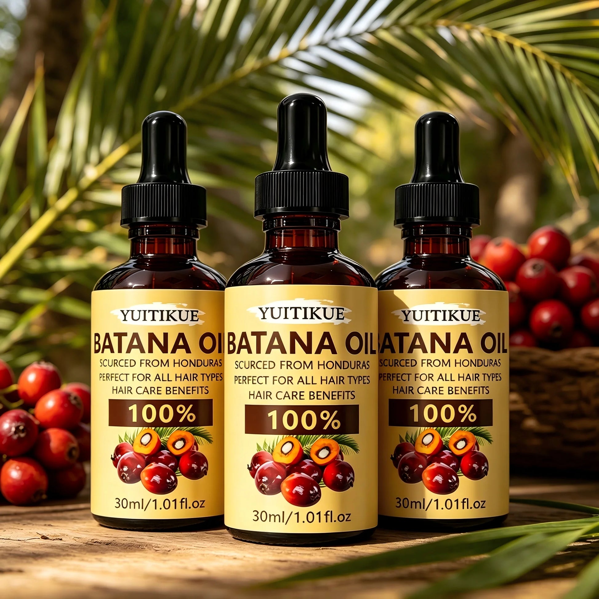 YUITIKUE 100% Pure Batana Oil 30ml Sourced From Honduras Natural Hair Care Oil for All Hair Types Peaceful Pleasures Health and Wellness 3pc