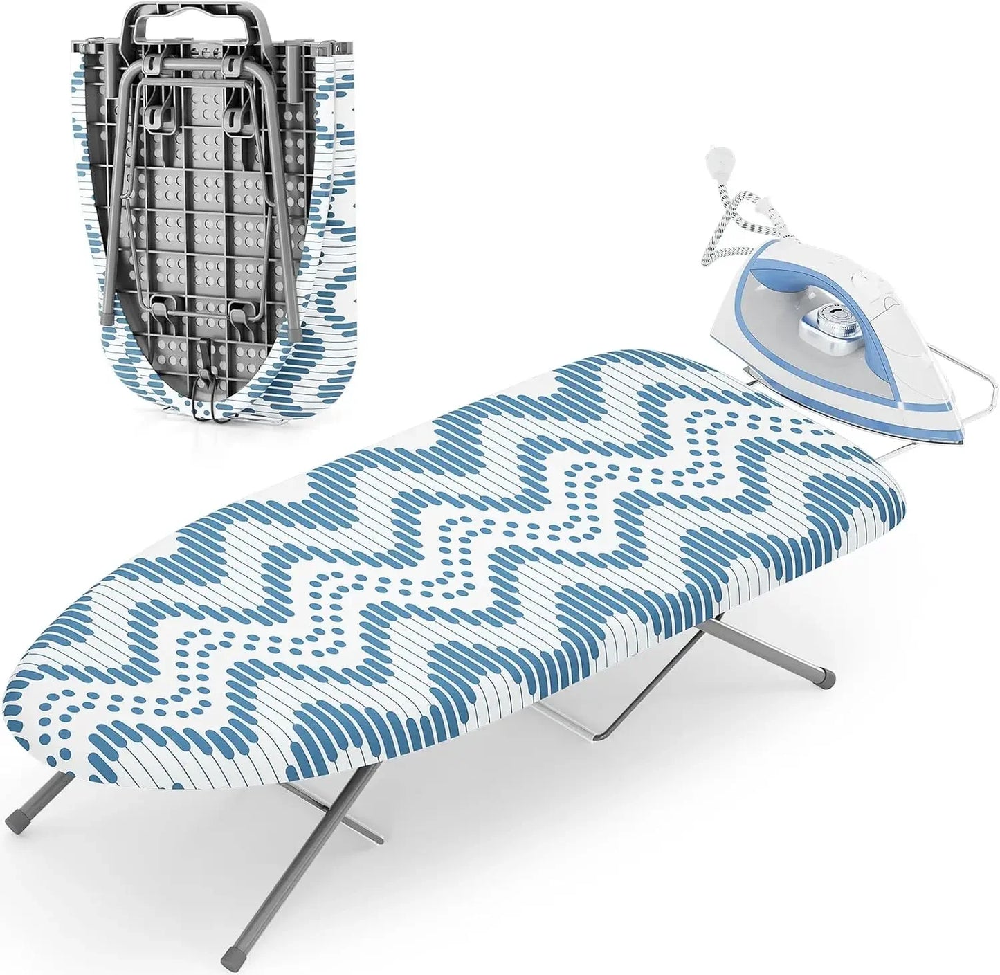Compact Folding Ironing Board with Heat-Resistant Cover, Non-Slip Feet, and Iron Rest in Blue Peaceful Pleasures Health and Wellness United States