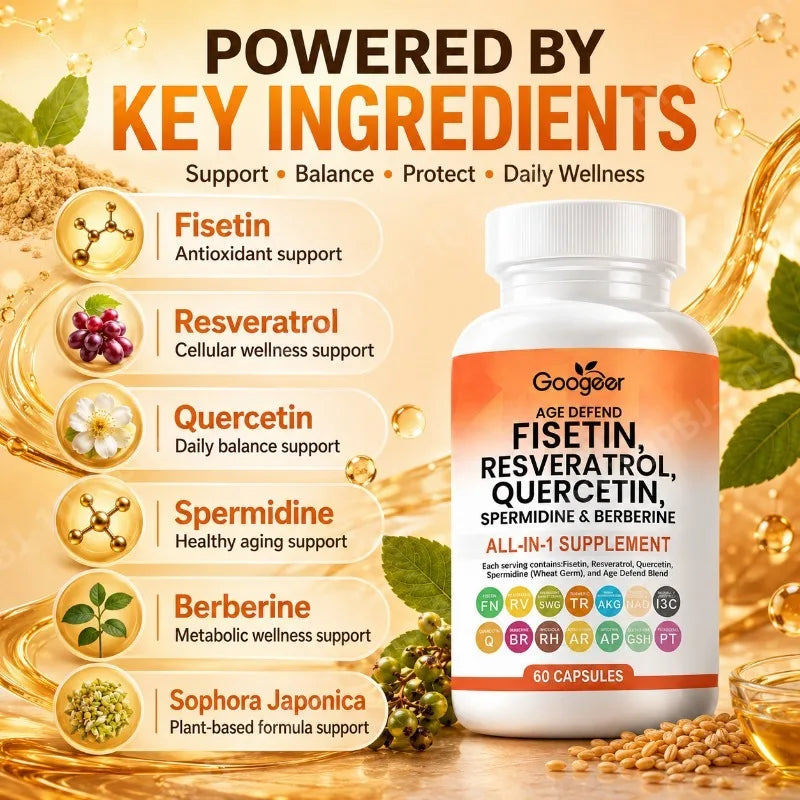 Daily Wellness Formula | Fisetin Resveratrol Quercetin Berberine 60 Caps