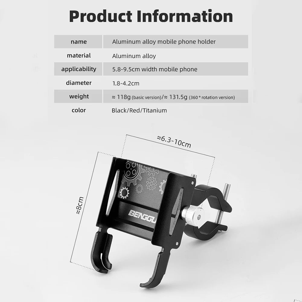 Bicycle Phone Holder 360° Rotation Aluminum Alloy MTB Bike Phone GPS Bracket Scooter Motorcycle Handlebar Mount Cell Phone Stand Peaceful Pleasures Health and Wellness