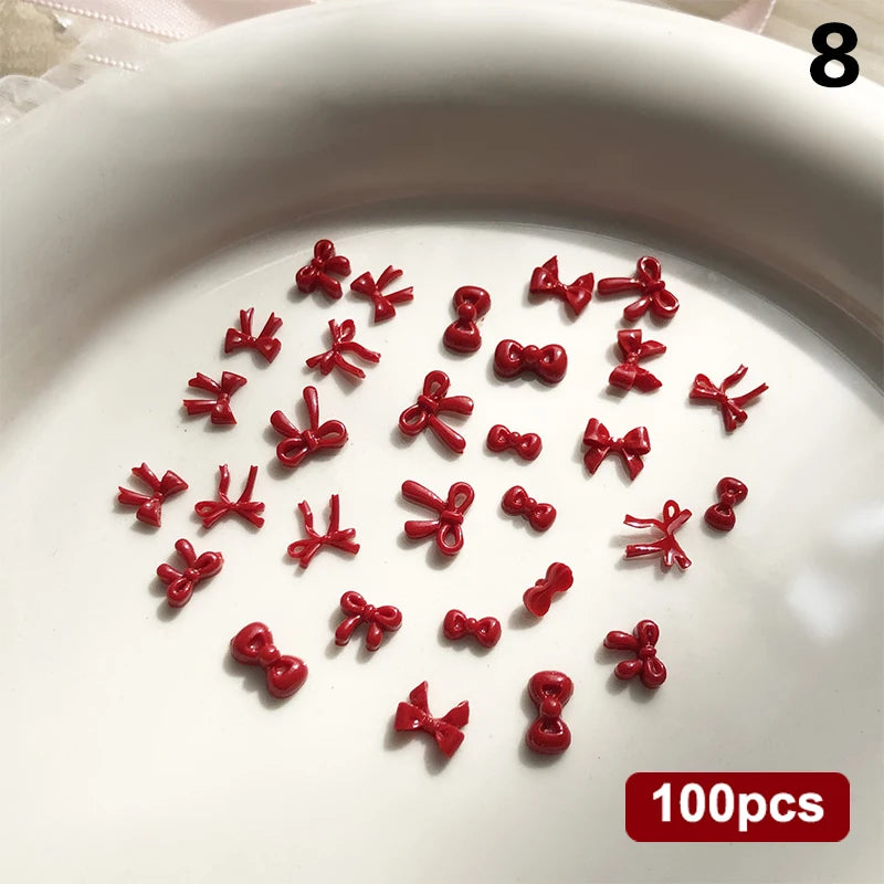 100PCS 3D Nail Art Red Bow Charms Supplies Kawaii Accessories Resin For Nails Decorastion Product Manicure Decor Materials Tool Peaceful Pleasures Health and Wellness 8