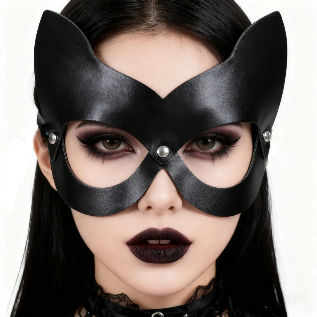 Black Gothic Harajuku Punk Sexy Cat PU Leather Eye Mask Masquerade