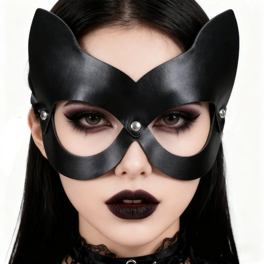 Black Gothic Harajuku Punk Sexy Cat PU Leather Eye Mask Masquerade Peaceful Pleasures Health and Wellness