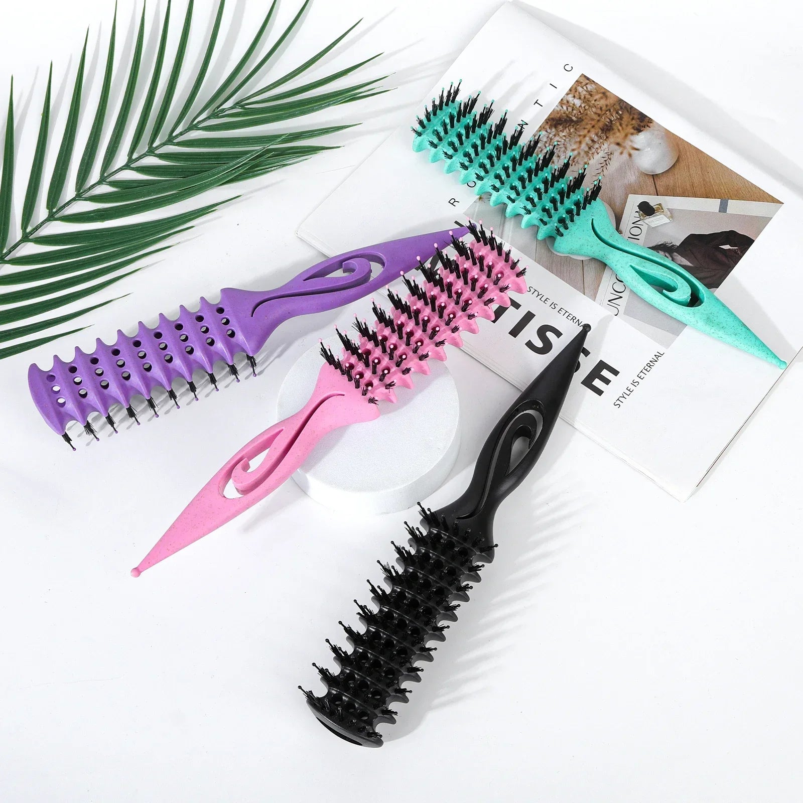 Curl Defining Styling Brush | Hollow Nylon Detangling Hair Comb Curl Styling Brush Peaceful Pleasures Health and Wellness