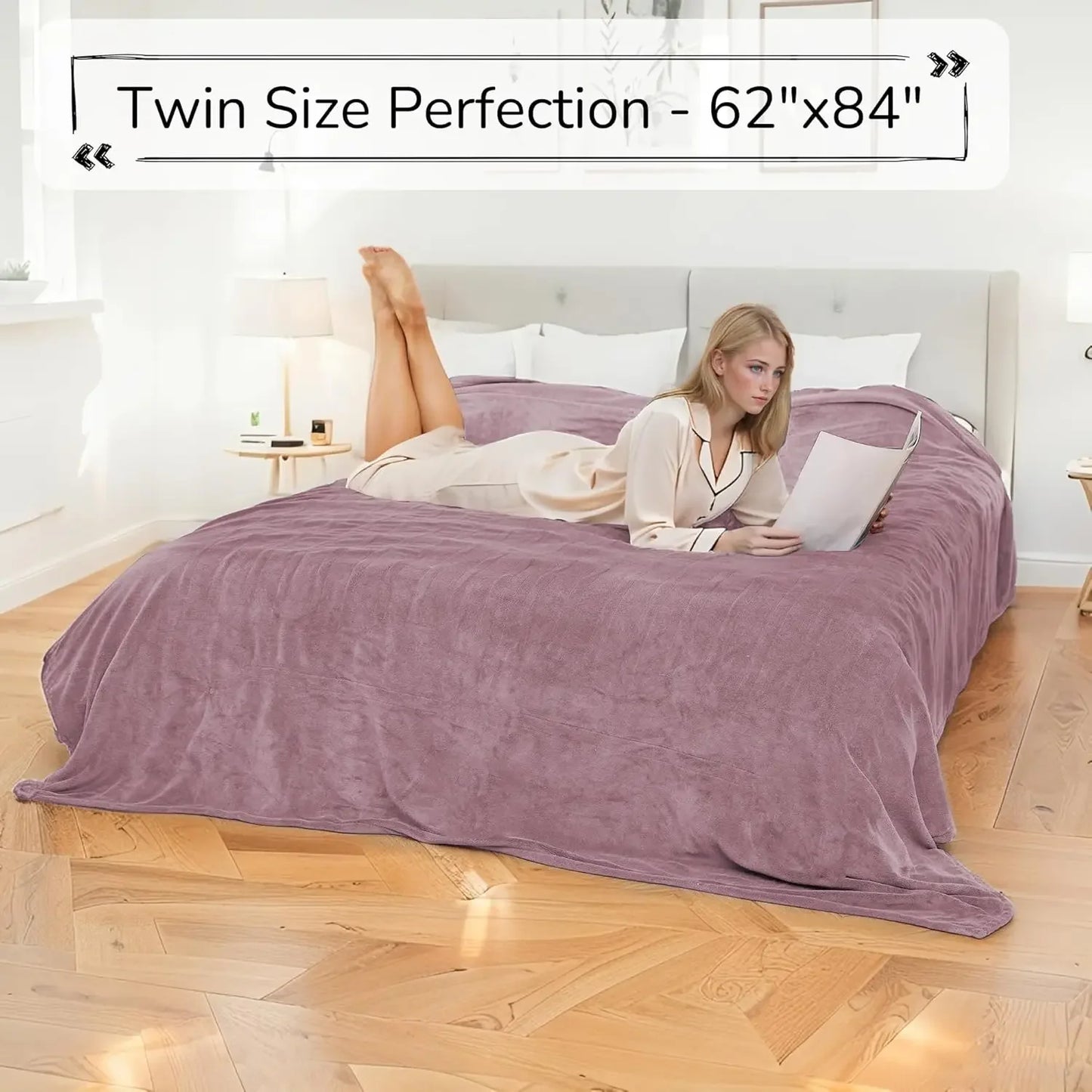 Twin Size Electric Heated Blanket with Dual-Sided Fabric, 4 Heat Settings, Auto Shut-Off Peaceful Pleasures Health and Wellness