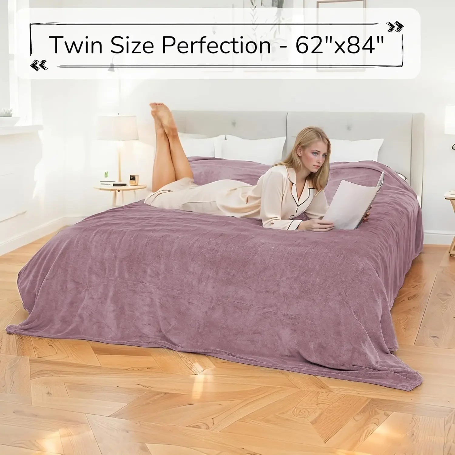Twin Size Electric Heated Blanket with Dual-Sided Fabric, 4 Heat Settings, Auto Shut-Off Peaceful Pleasures Health and Wellness