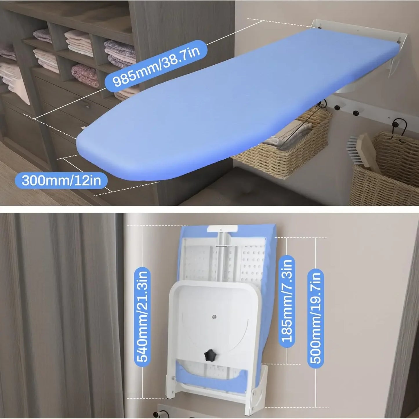 Space Saving Wall Mount Ironing Board, 180° Swivel Heavy Duty with Heat Resistant Cover for Small Laundry Rooms Peaceful Pleasures Health and Wellness