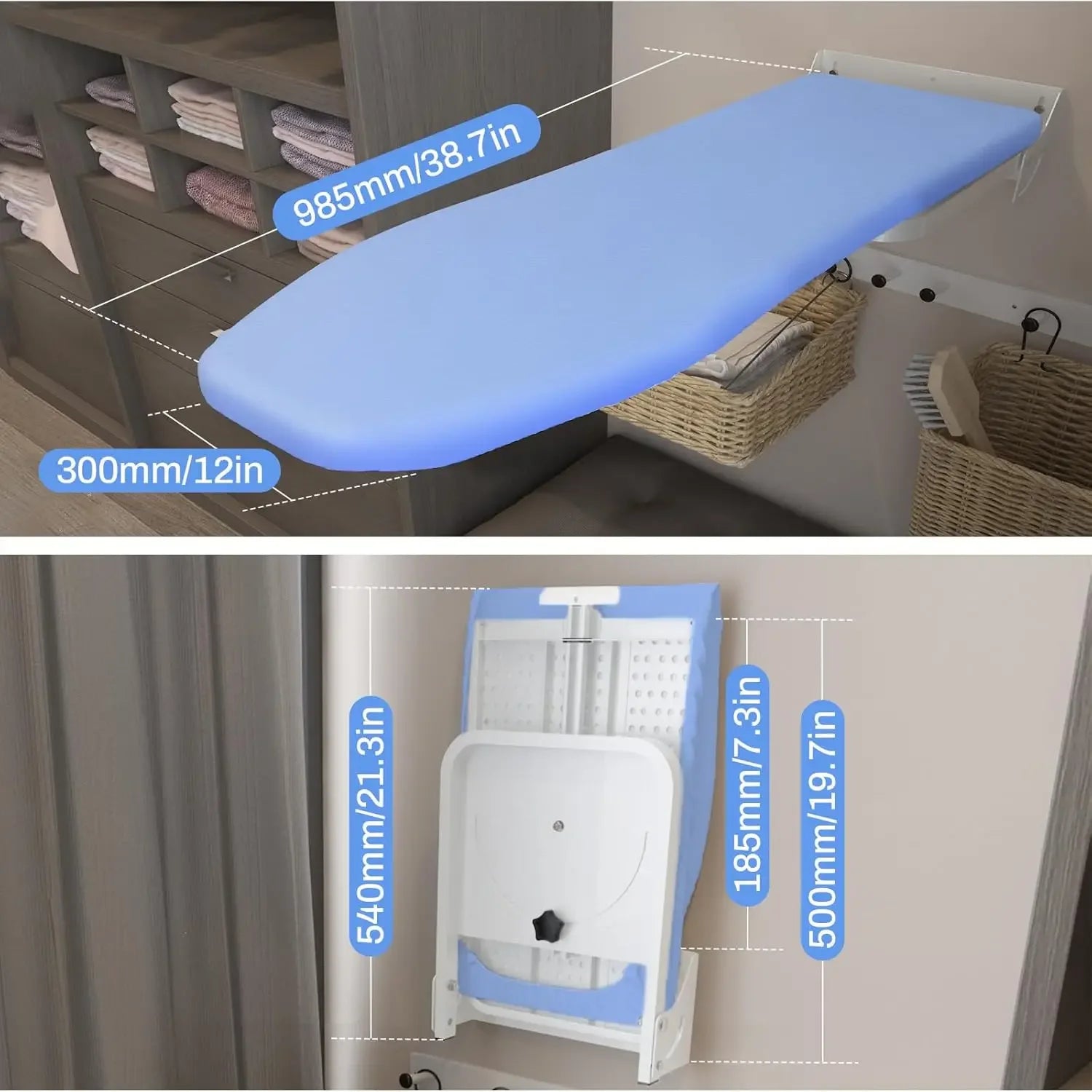 Space Saving Wall Mount Ironing Board, 180° Swivel Heavy Duty with Heat Resistant Cover for Small Laundry Rooms Peaceful Pleasures Health and Wellness
