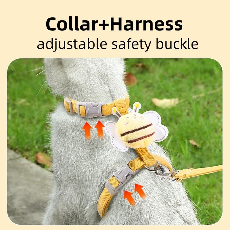 Cartoon Bee Cat Harness Leash Set – Adjustable Walking Vest
