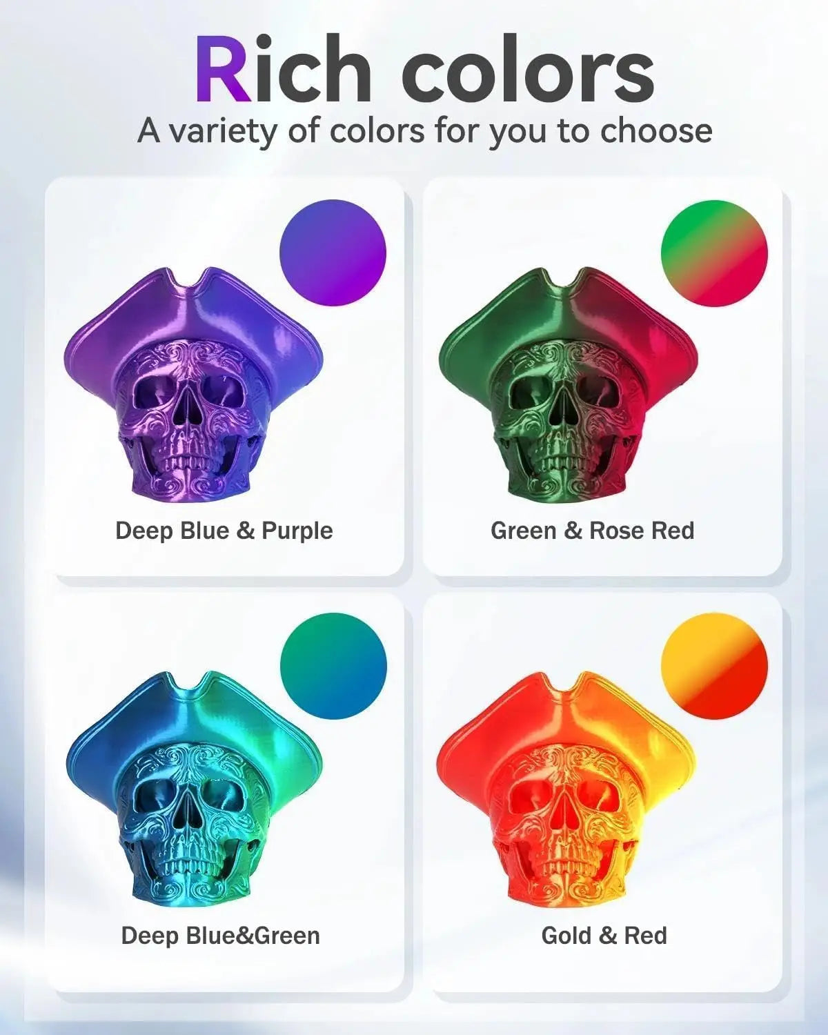 Dual Color Silk PLA Filament 1.75mm – 4×250g Spools FDM