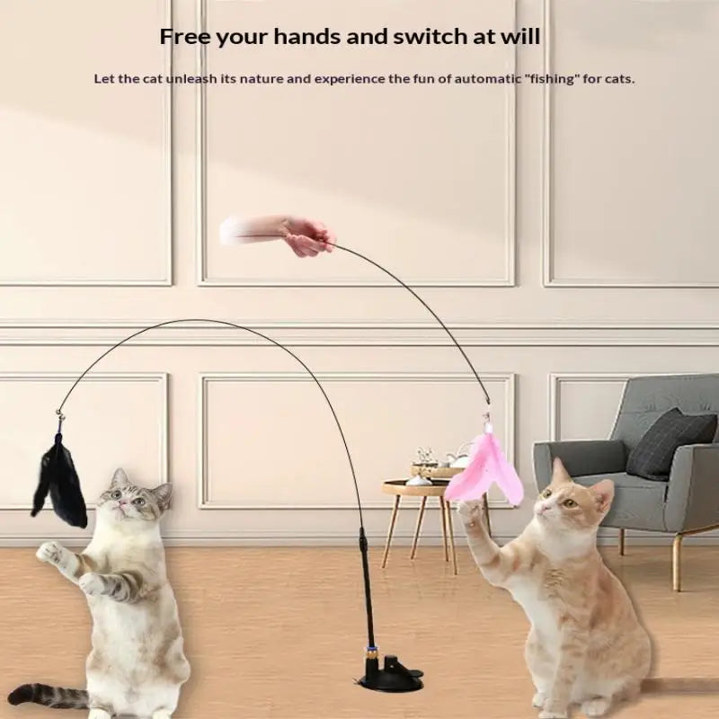 Hands-Free Suction Cup Cat Feather Wand Interactive Toy