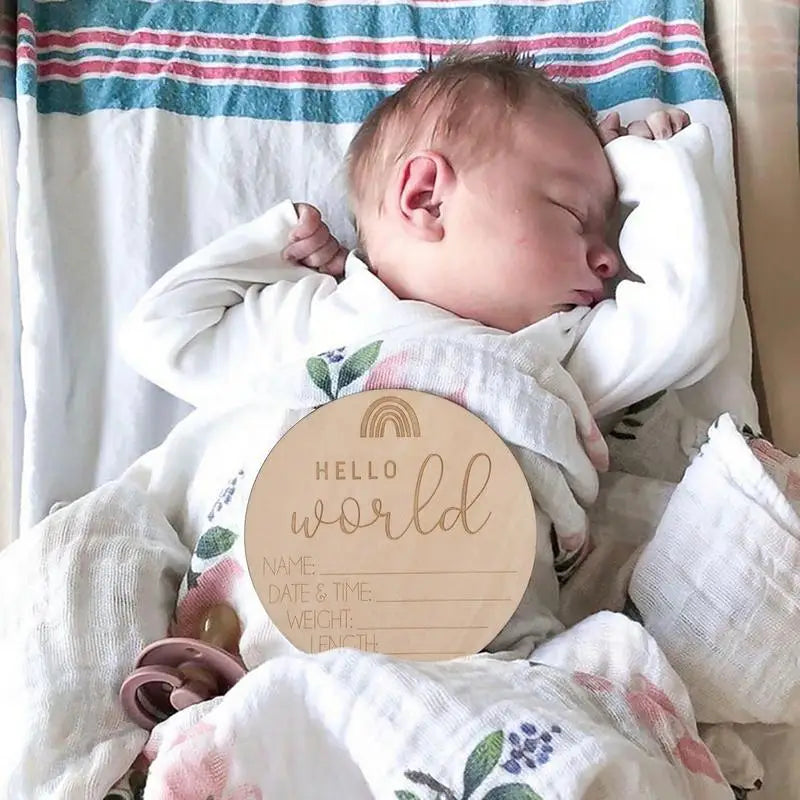 Wooden Baby Name Signs Hello World Birth Announcement Sign For Birth Baby Welcome Round Sign For Living Room Bedroom Hospital Peaceful Pleasures Health and Wellness