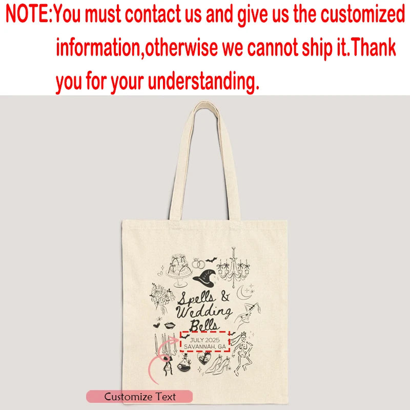 Personalized Witchy Gothic Wedding Bells Canvas Tote Bag | Bachelorette Personalized Tote Bag Peaceful Pleasures Health and Wellness custom bag 34x42CM
