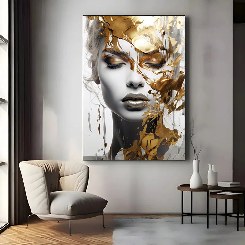 Modern Abstract Woman Face Print Art Posters, Wall arts Canvas Painting, Living Room and Bedroom Decor Cuadros No Framed Peaceful Pleasures Health and Wellness