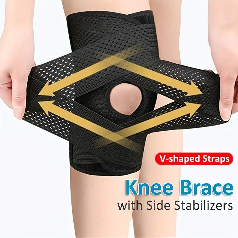Unisex Compression Sports Knee Brace V-Cross Strap & Breathable Mesh with Side Stabilizers for Knee Pain Relief, Running Support Peaceful Pleasures Health and Wellness