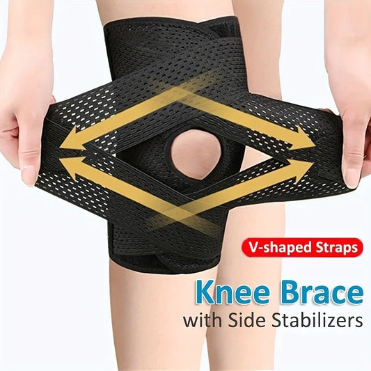 Unisex Compression Sports Knee Brace V-Cross Strap & Breathable Mesh with Side Stabilizers for Knee Pain Relief, Running Support Peaceful Pleasures Health and Wellness