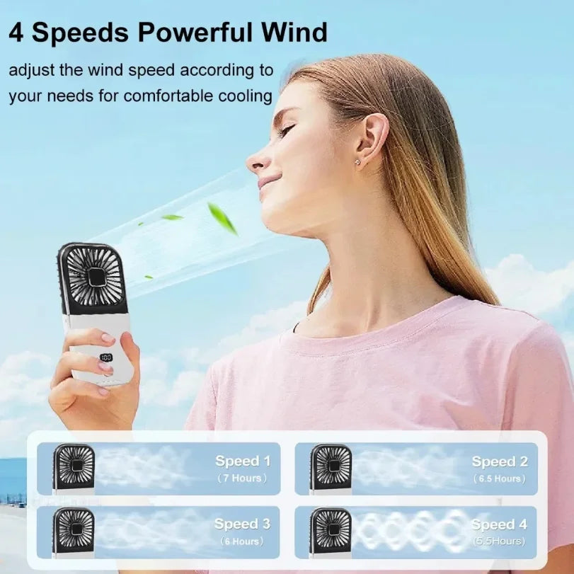 Foldable Neck Fan USB Rechargeable Power Bank & Digital Display