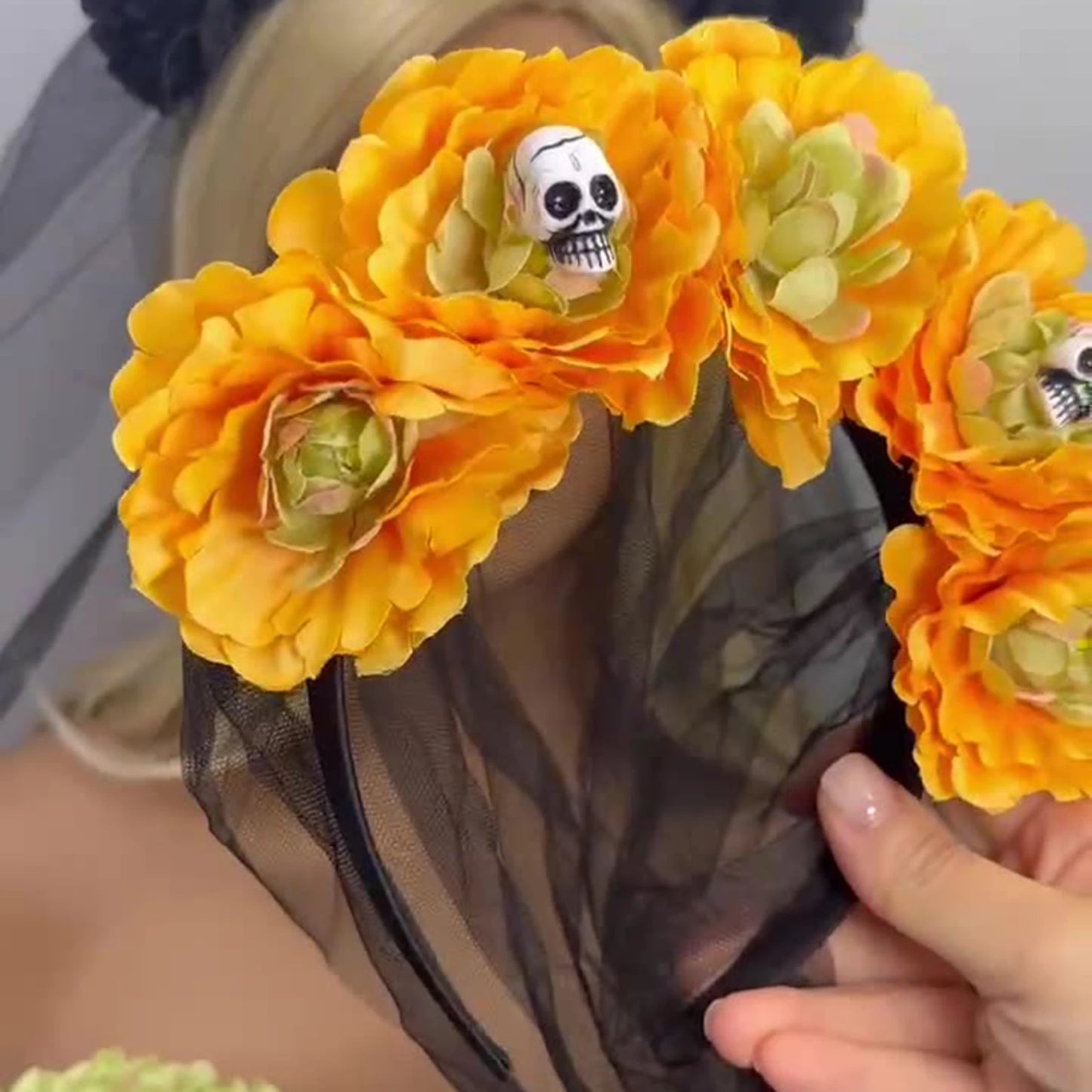 Gothic Rose Skull Headband | Halloween Floral Veil Hair Hoop