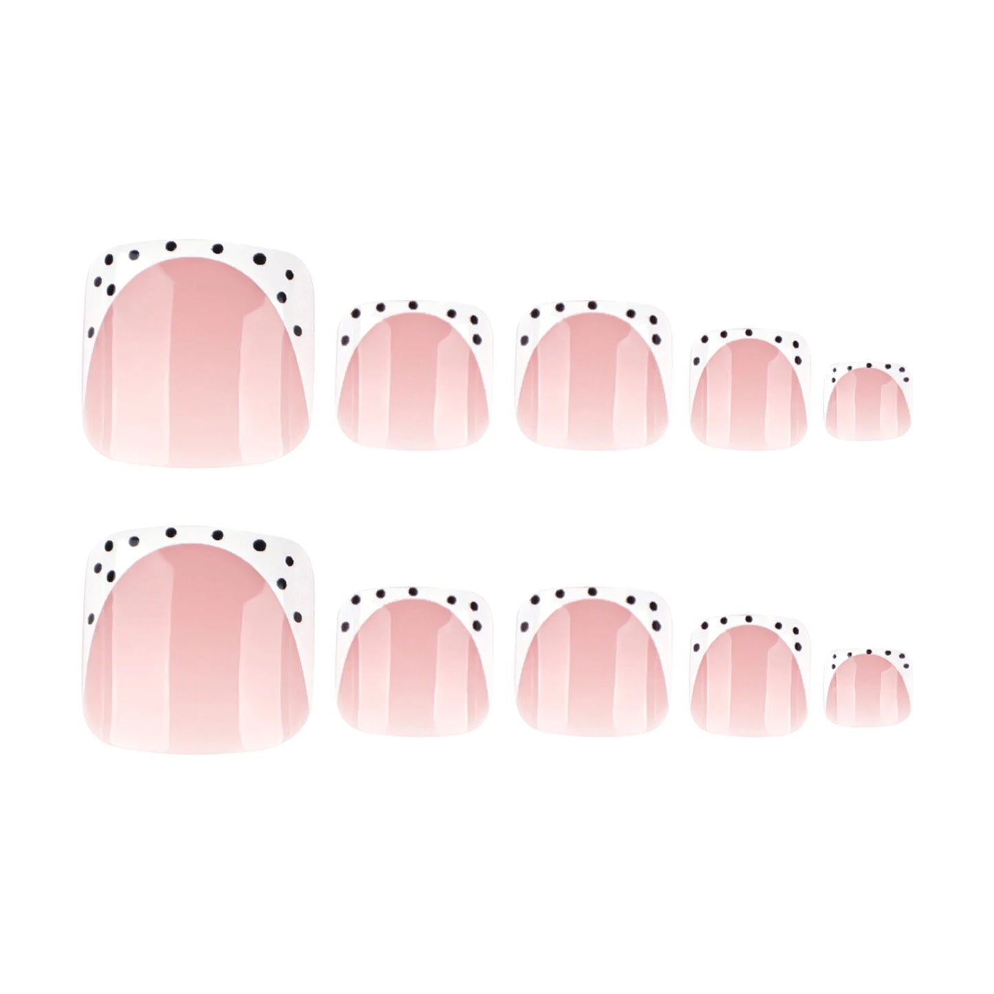 24pcs French False Toe Nails With Black Polka Dot Designs Press On Toenails Wearable Women Simple Fake Square Feetnails Nail Art Peaceful Pleasures Health and Wellness