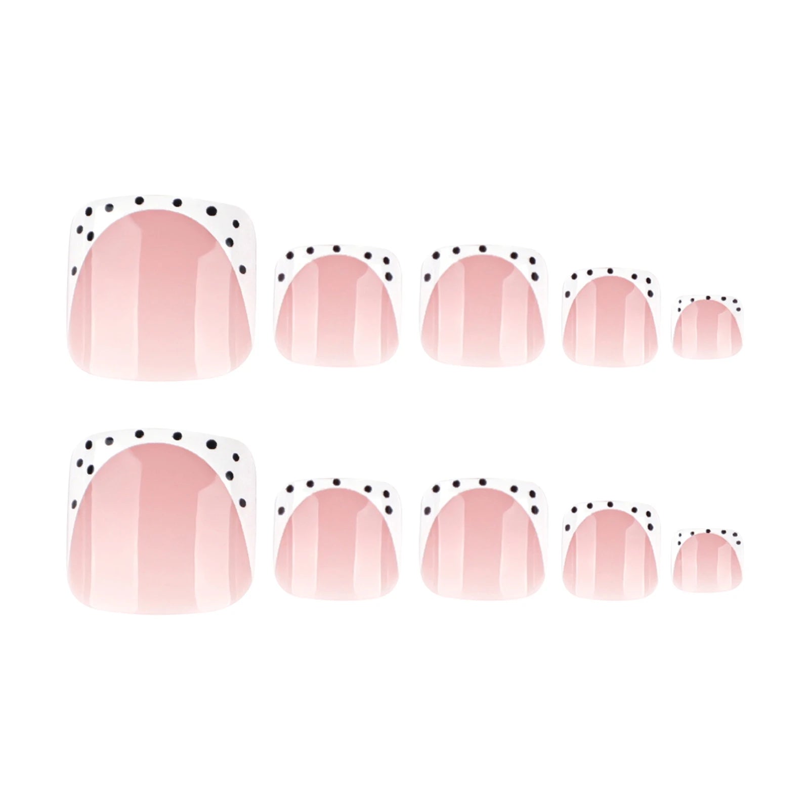 24pcs French False Toe Nails With Black Polka Dot Designs Press On Toenails Wearable Women Simple Fake Square Feetnails Nail Art Peaceful Pleasures Health and Wellness