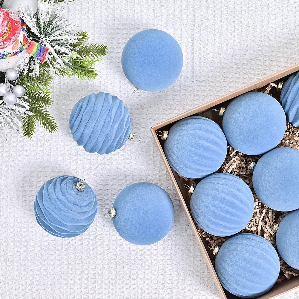 Flocked Velvet Christmas Ball Ornaments – Set of 12 | 3.15"