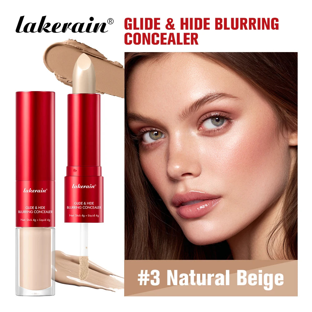 Lakerain 2 IN1 Concealer Fuzzy Stick Hydration Long Lasting Coverage Blemishes Conceals Dark Circles Liquid Concealer Cosmetics Peaceful Pleasures Health and Wellness Natural Beige