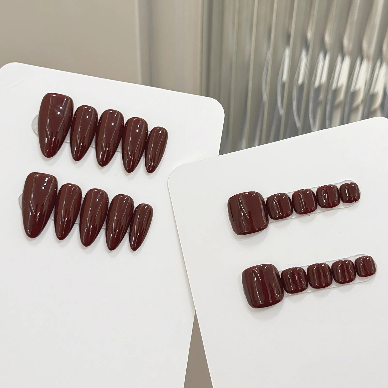 10pcs Handmade Solid Color Almond Press On Nails Reusable Dark Brown False Nails Wearable Women Finger Toe Ins Manicure Art Kit Peaceful Pleasures Health and Wellness