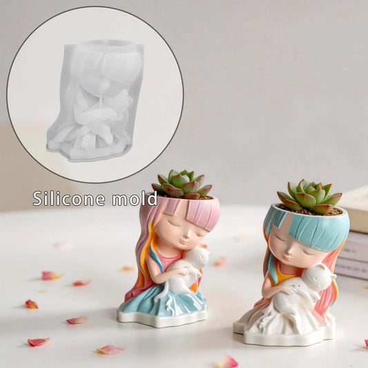 Cat & Girl Flower Pot 3D Silicone Mold | Resin Candle Craft Silicone Craft Mold Oasis Select