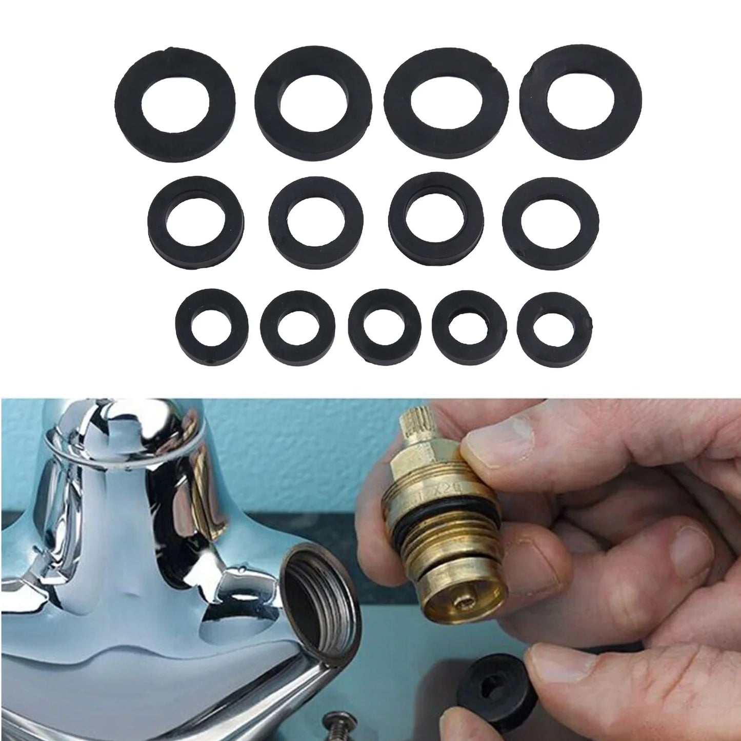 13-Piece Rubber Tap Washer Set – 3/8" 1/2" 3/4" O-Ring Seals