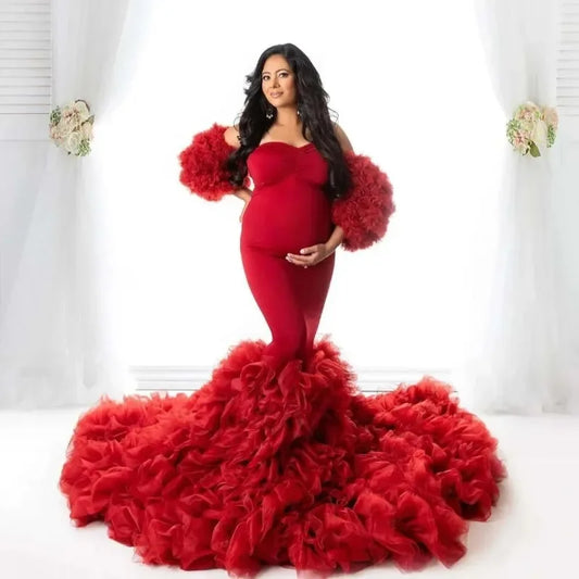 Hot Maternity Dresses Photoshoot Tulle Maxi Gown Baby Shower Ruffles Платье Для Беременных Ropa Платье Вечернее Peaceful Pleasures Health and Wellness GREEN US 22W