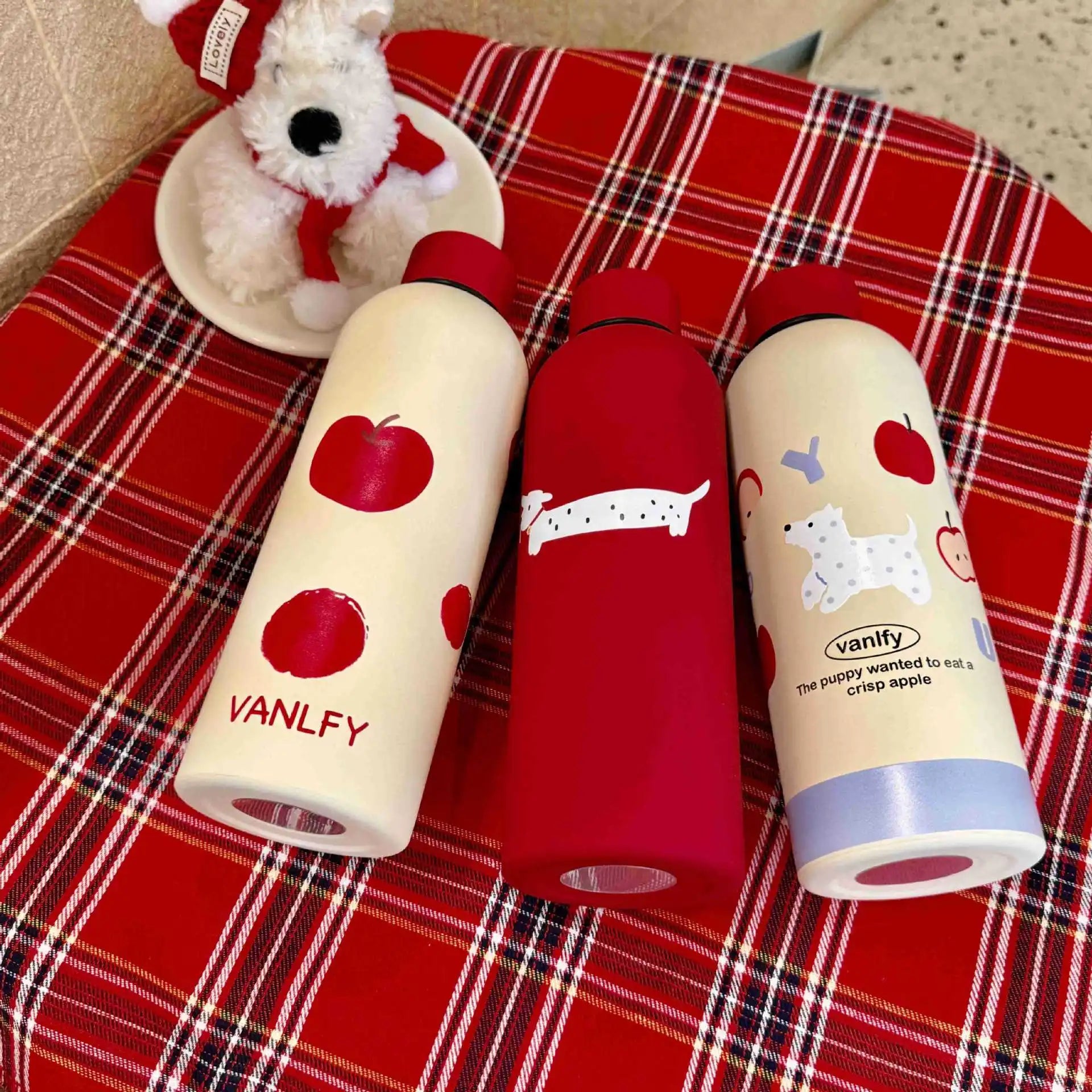 New Cute Dogs Small Mouth Vacuum Bottles Red Matte Dogs Stainless Steel Insulation Cups New Year Christmas Gift Cups Wholesale Peaceful Pleasures Health and Wellness