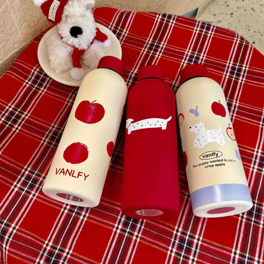 New Cute Dogs Small Mouth Vacuum Bottles Red Matte Dogs Stainless Steel Insulation Cups New Year Christmas Gift Cups Wholesale Peaceful Pleasures Health and Wellness