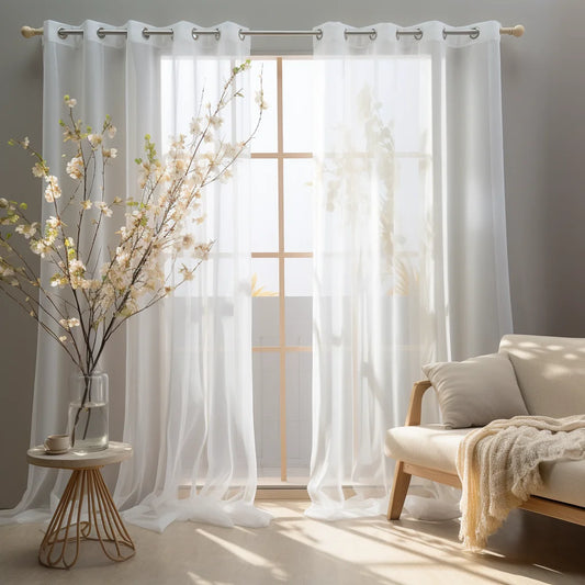 White Sheer Curtains Home Decoration Grommet/Rod Pocket Semi Tulle Window Treatments for Bedroom/Living Room Peaceful Pleasures Health and Wellness