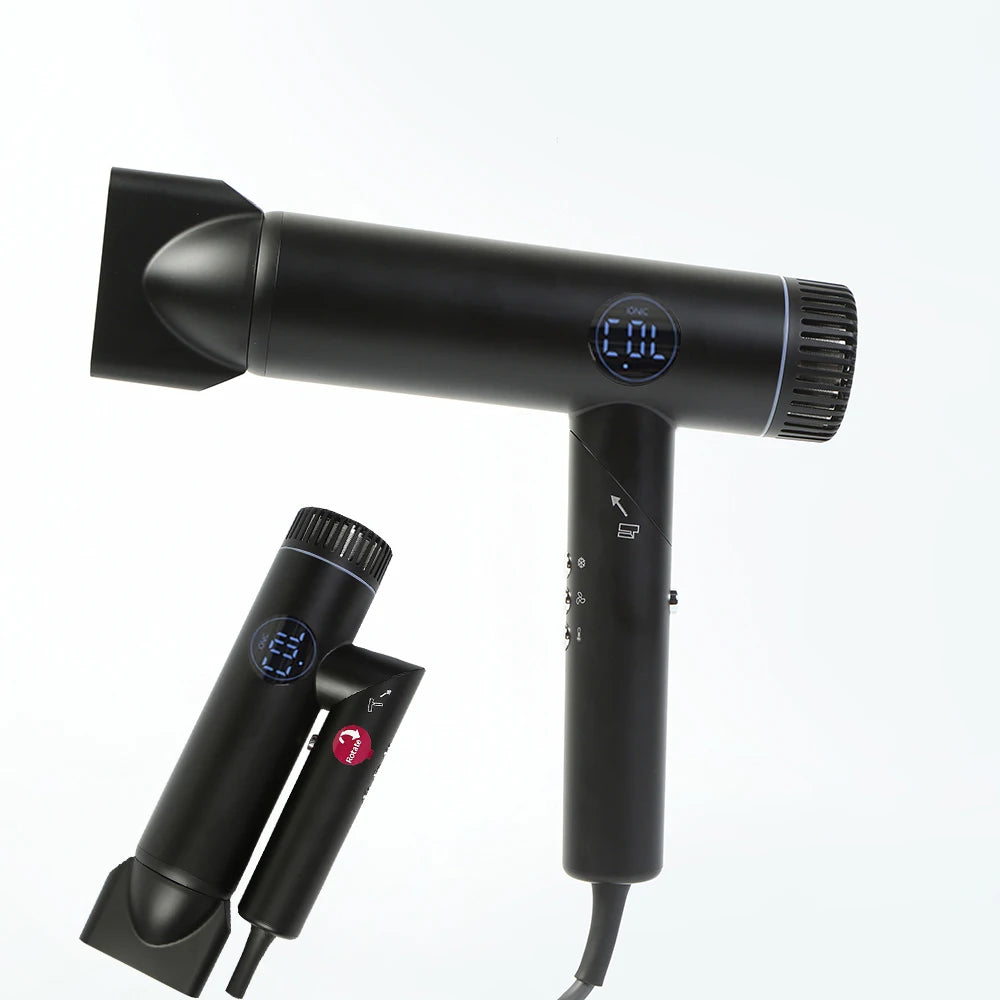 2400W Professional Folding Portable Brushless Hair Dryer 130000rpm High-Speed Negative Ionic Blow Dryer Hotels Travel Hair Dryer Peaceful Pleasures Health and Wellness Black US