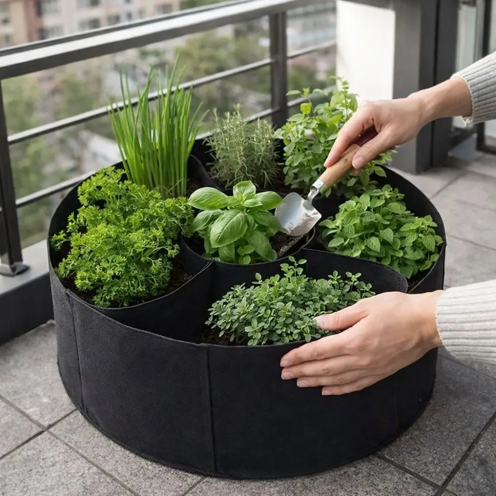 7-Grid Circular Felt Raised Garden Bed | Divided Grow Bag