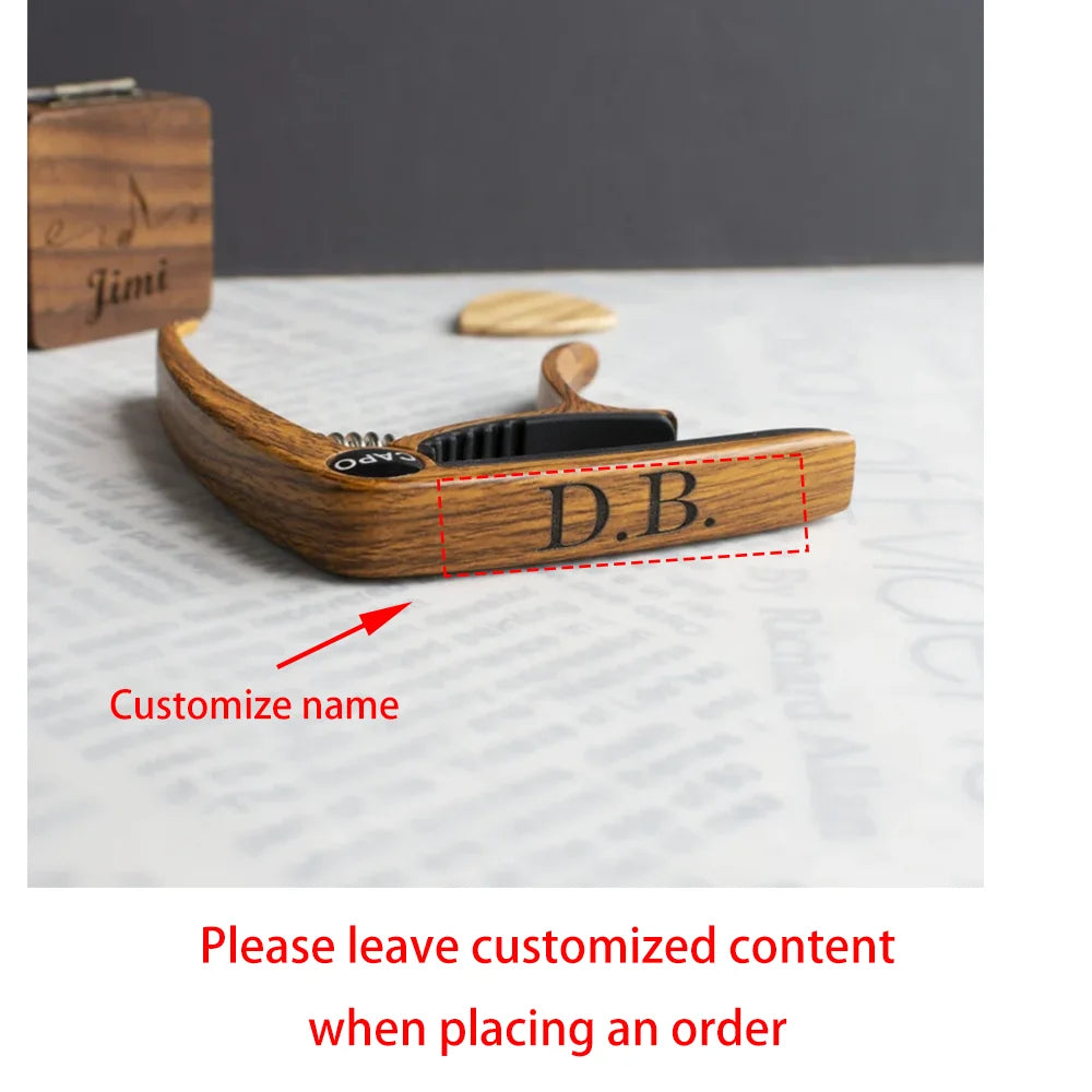 Personalized Metal Guitar Capo | Engraved Wood Grain Gift