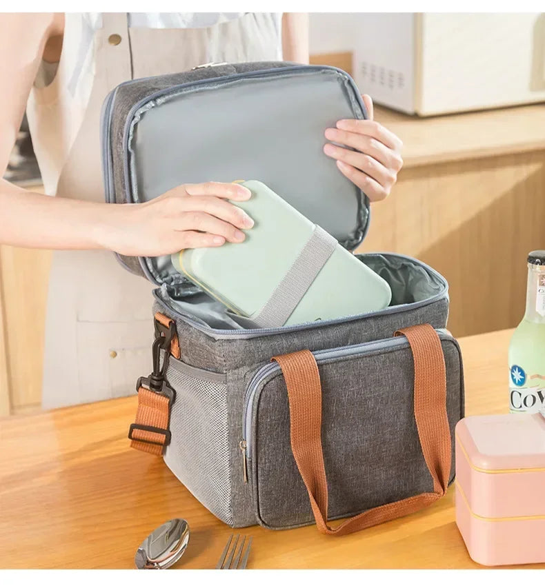 Large Capacity Insulated Lunch Bag Double Layer Thermal Picnic Oxford Shoulder Bag with Handle for Outdoor Food Storage Lunch Peaceful Pleasures Health and Wellness