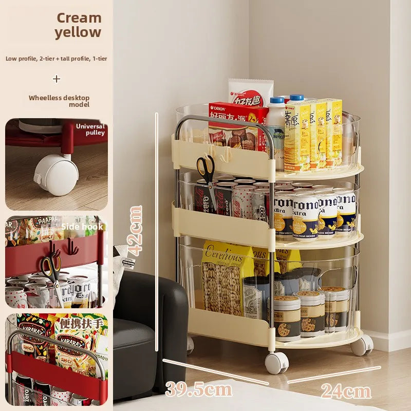 Mobile Cart Storage Rack Floor Standing Multi-Tiered Household Snack Kitchen Utility Organizer with Wheels Multi-Purpose Storage Peaceful Pleasures Health and Wellness 3 Wheels Yellow
