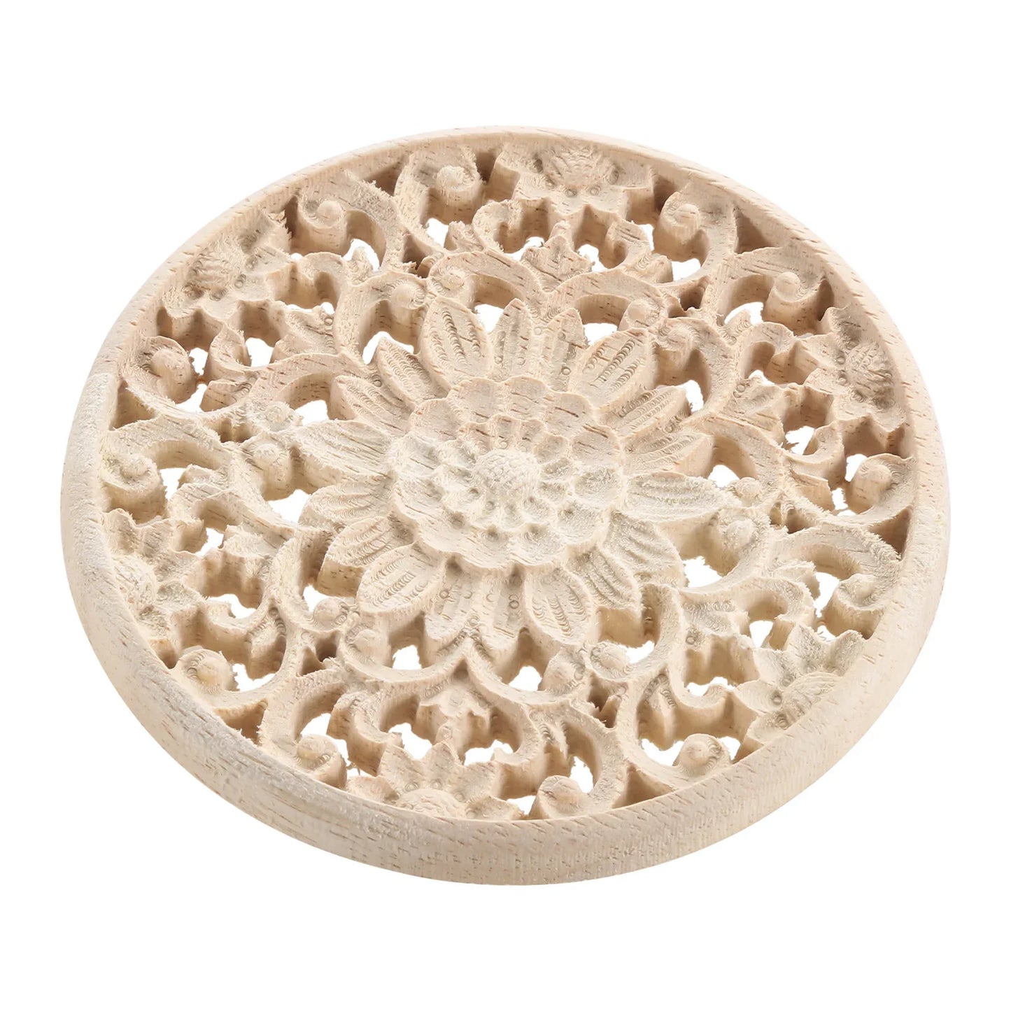 Floral Wood Carved Applique – Unfinished Wall & Furniture Decor