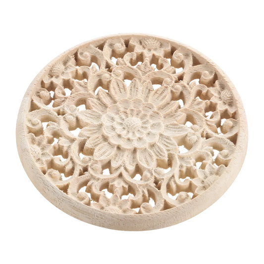Floral Wood Carved Applique – Unfinished Wall & Furniture Decor Wood Carving Applique Oasis Select 10cm