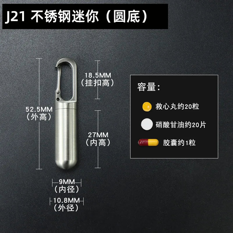 Portable Mini Stainless Steel Sealed Capsule Waterproof Pill Box Camping Firstaid Pendant Travel Outdoor Portable Pill Case Peaceful Pleasures Health and Wellness S
