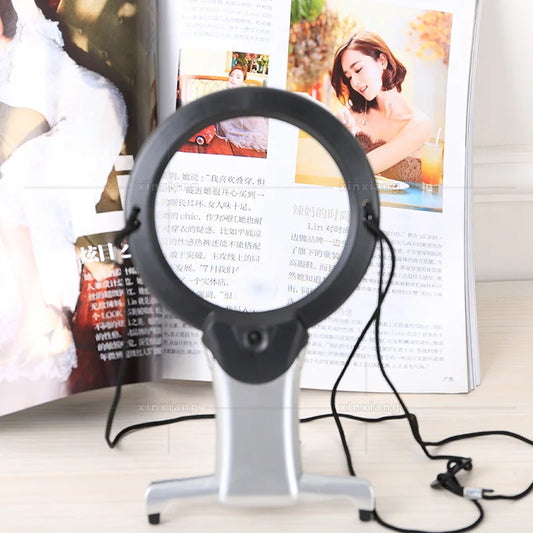 2.5X 6X New Neck Handheld Desktop Large Lens Magnifier with 2 Led Lights Portable Hd Magnifier Elderly Reading Jewellery Peaceful Pleasures Health and Wellness 2.5x 6x